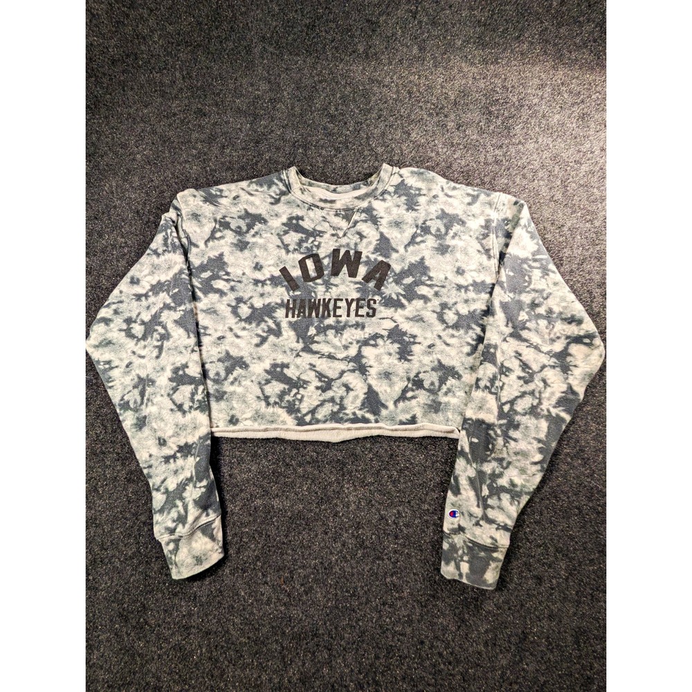 Champion Iowa Hawkeyes Gray Tie-Dye Cropped Sweatshirt Mens 2XL NCAA College